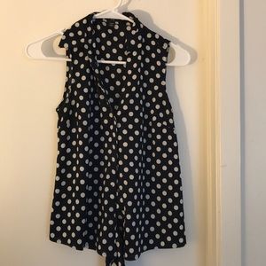 Navy/White Polka Dot Sleeveless Tie Blouse